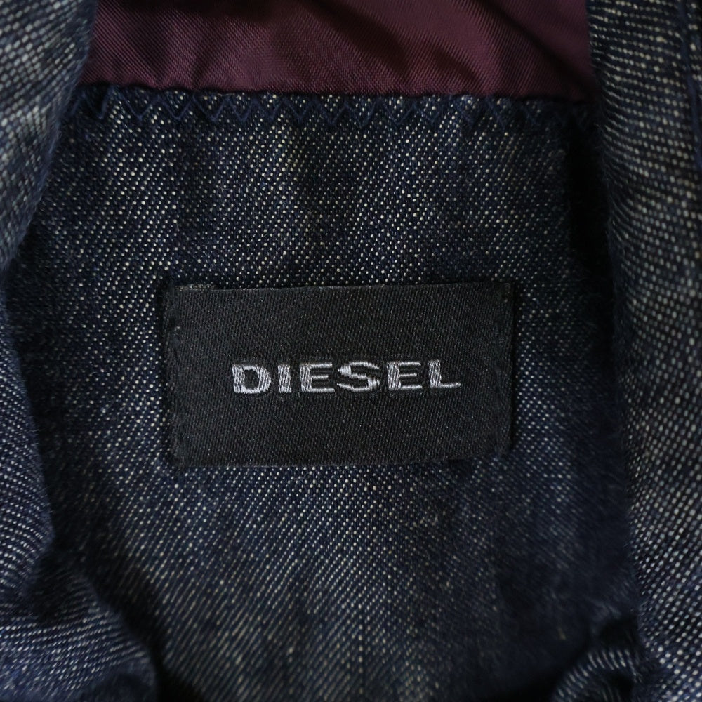 DIESEL(ディーゼル) アームワッペン デニム調ナイロン 中綿ジャケット インディゴ