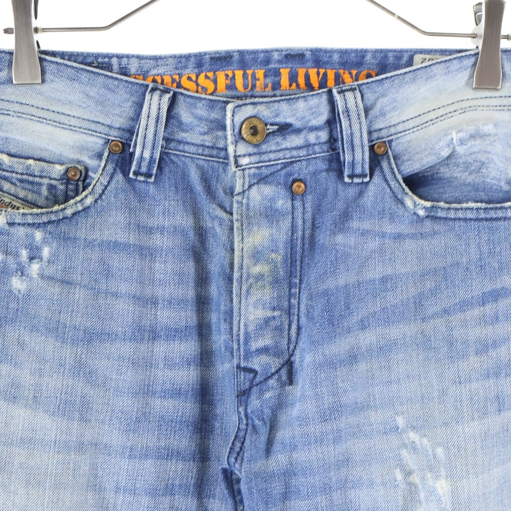 DIESEL(ディーゼル) SAFADO ダメージ加工 ボタンフライ デニム ストレートパンツ インディゴ 03089