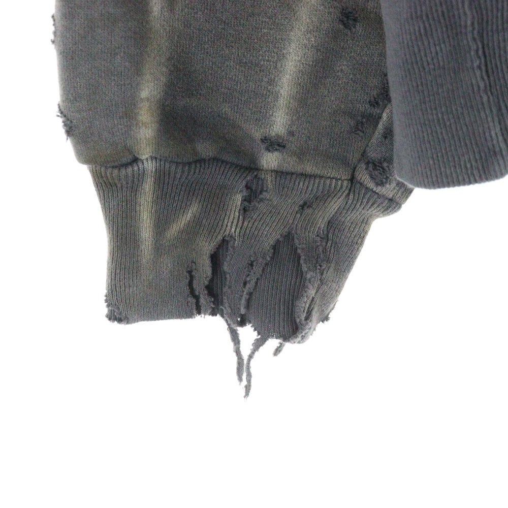 SAINT MICHAEL(セントマイケル) 24AW DBL FC ZIP HOODIE ダブルフェイス ダメージ加工 ジップアップフーディ スウェットパーカー チャコールグレー SM-YS1-0000-042