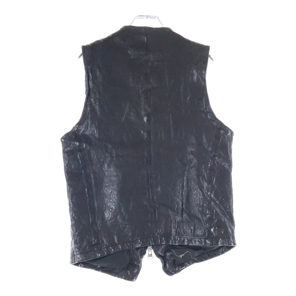 ISAMU KATAYAMA BACKLASH(イサムカタヤマバックラッシュ) FRENCH SHOULDER GARMENT-DYED VEST フレンチショルダー ガーメントダイ レザーベスト ジャケット ブラック 1842-08
