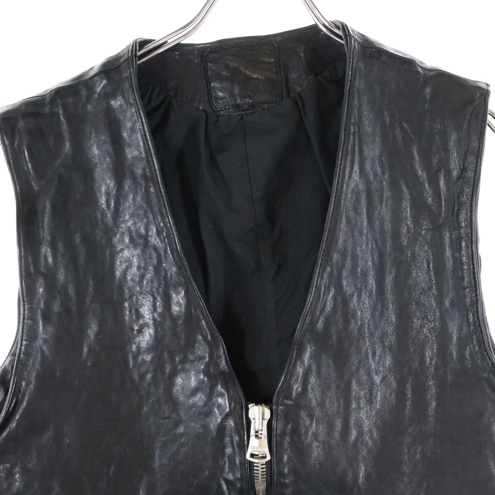 ISAMU KATAYAMA BACKLASH(イサムカタヤマバックラッシュ) FRENCH SHOULDER GARMENT-DYED VEST フレンチショルダー ガーメントダイ レザーベスト ジャケット ブラック 1842-08