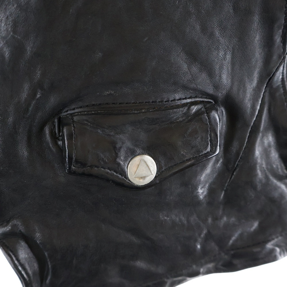 ISAMU KATAYAMA BACKLASH(イサムカタヤマバックラッシュ) FRENCH SHOULDER GARMENT-DYED VEST フレンチショルダー ガーメントダイ レザーベスト ジャケット ブラック 1842-08