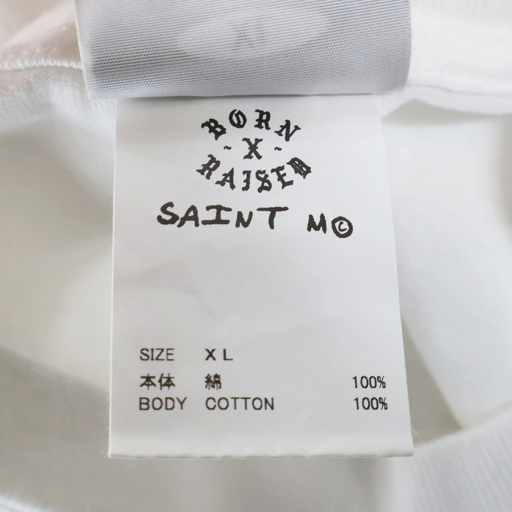 SAINT MICHAEL(セントマイケル) 24SS BR SS TEE BORN SAINT ロゴプリントTシャツ 半袖カットソー ホワイト SM-YS8-0000-C07