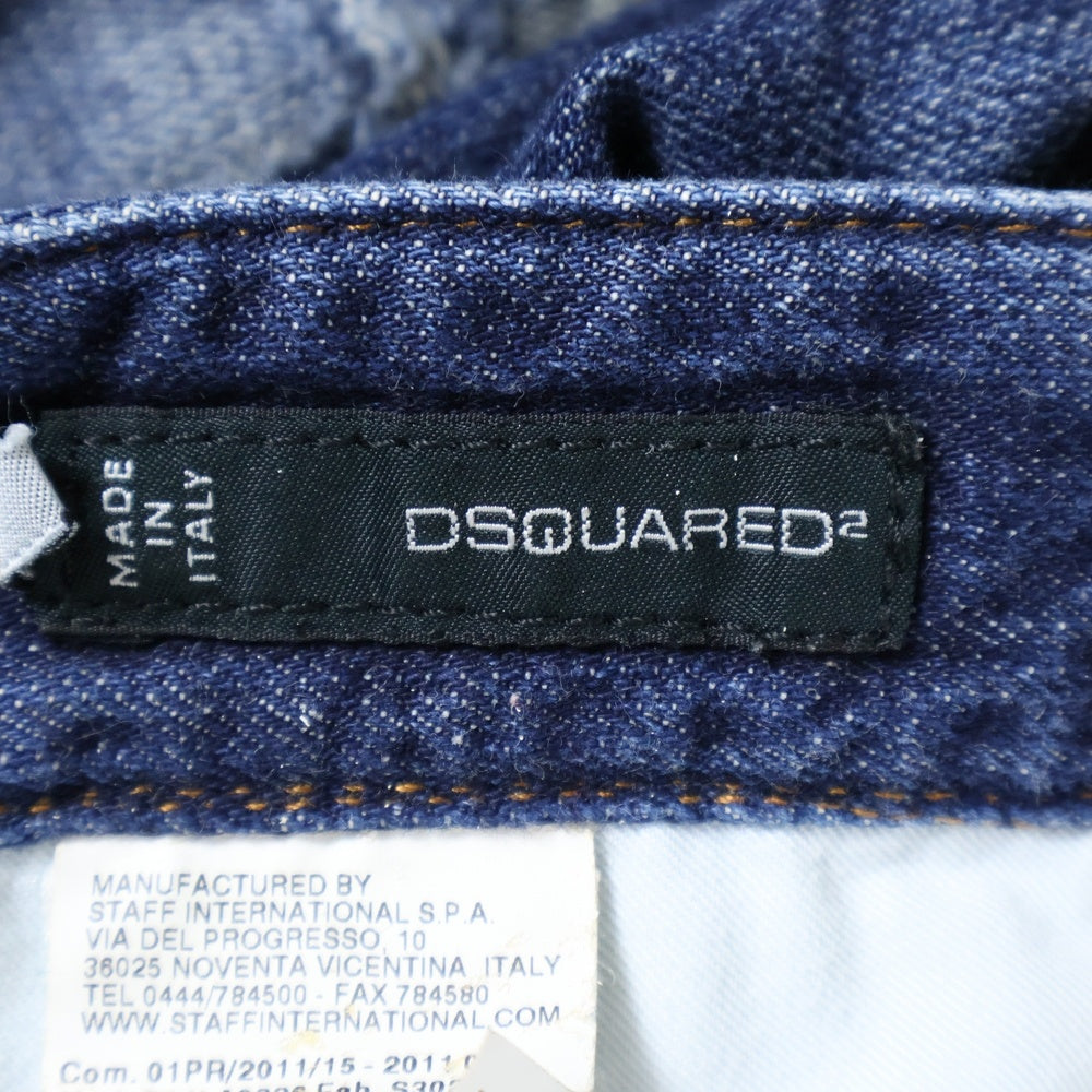 DSQUARED2(ディースクエアード) ここのえタグ ダメージ加工 ボタンフライ スリムフィットデニムパンツ インディゴ S74LA0326