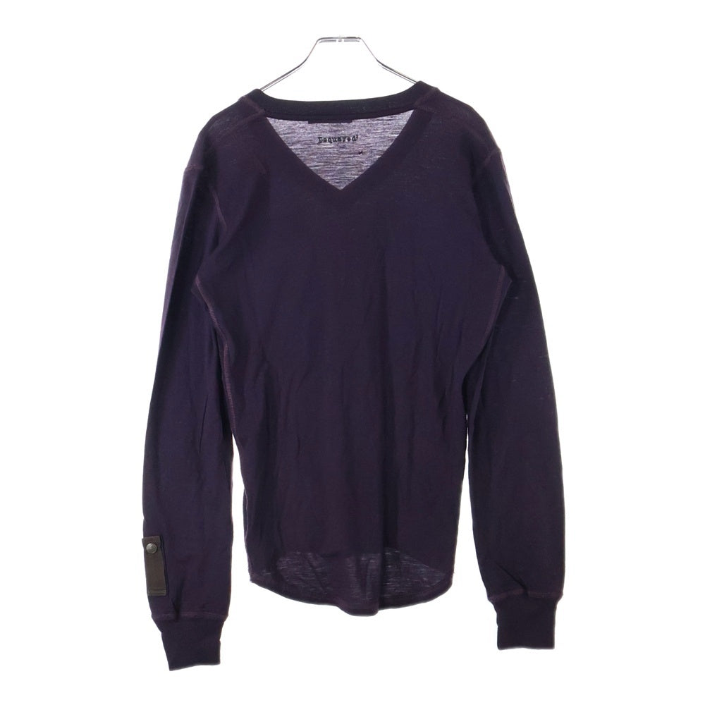 DSQUARED2(ディースクエアード) ここのえタグ 1ポケット Vネック ロングスリーブ ニットカットソー バーガンディ