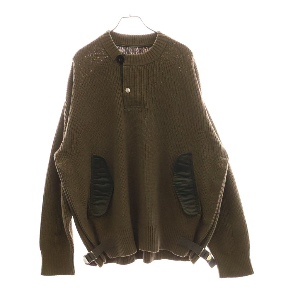 Sacai(サカイ) 23SS Nylon Twill Knit Pullover ナイロン切り替えプルオーバーニットセーター カーキ 23-02996M