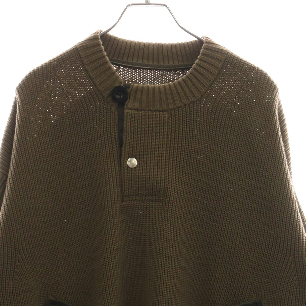 Sacai(サカイ) 23SS Nylon Twill Knit Pullover ナイロン切り替えプルオーバーニットセーター カーキ 23-02996M