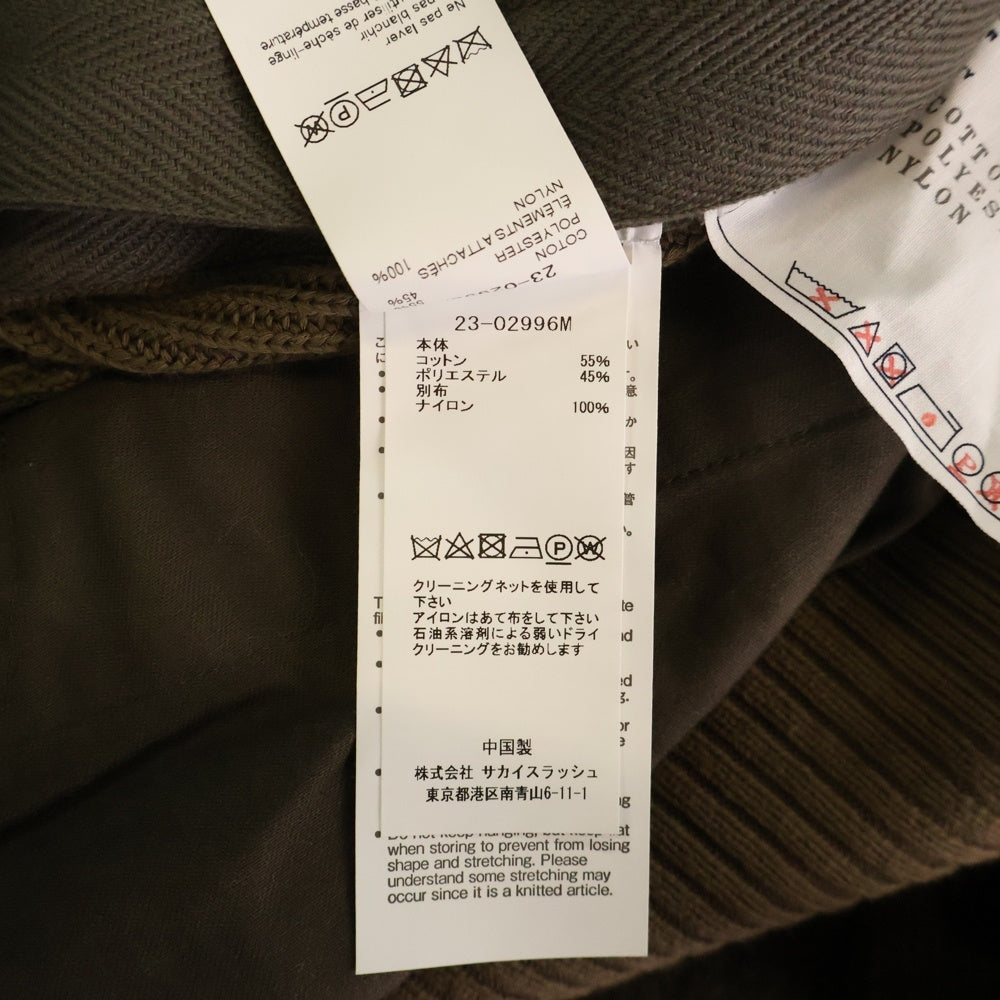 Sacai(サカイ) 23SS Nylon Twill Knit Pullover ナイロン切り替えプルオーバーニットセーター カーキ 23-02996M