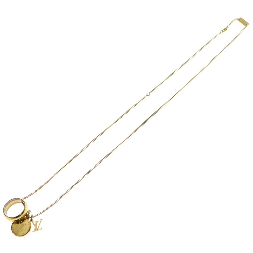 LOUIS VUITTON(ルイヴィトン) LV ロゴ リング モノグラム チャーム メダル チェーン ネックレス ゴールド M80189