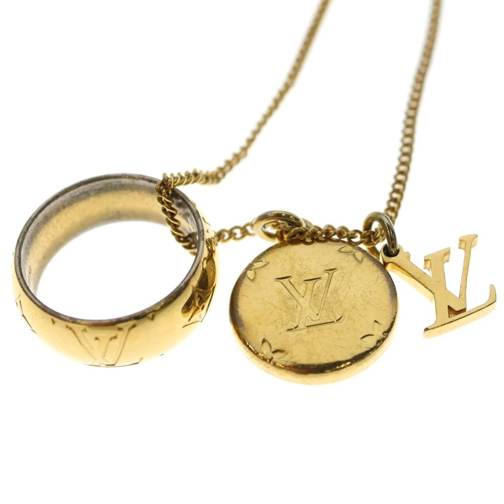 LOUIS VUITTON(ルイヴィトン) LV ロゴ リング モノグラム チャーム メダル チェーン ネックレス ゴールド M80189