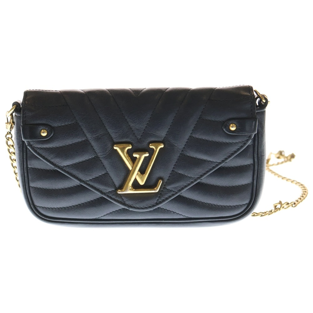 LOUIS VUITTON(ルイヴィトン) ニューウェーブ LV ロゴ レザー チェーン ポシェット ショルダーバッグ ブラック/ゴールド M63929 TJ0199