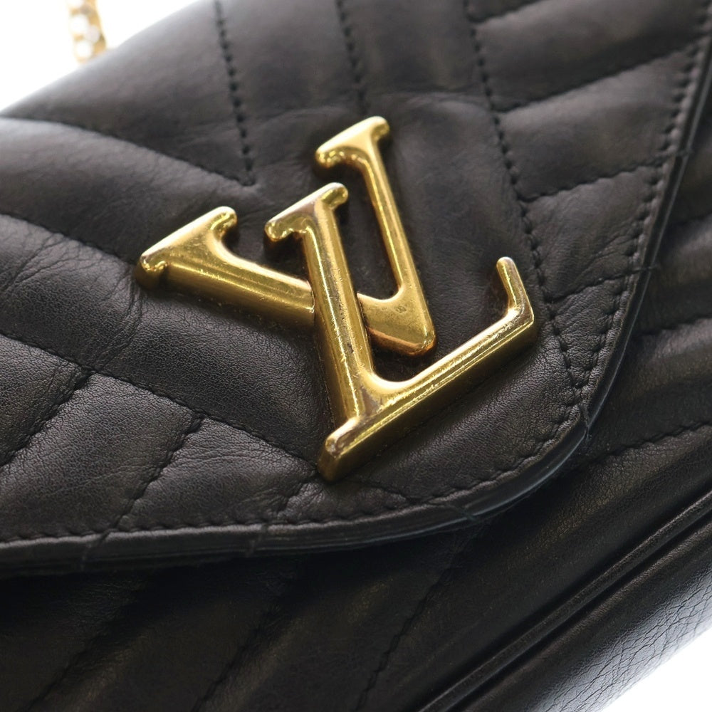 LOUIS VUITTON(ルイヴィトン) ニューウェーブ LV ロゴ レザー チェーン ポシェット ショルダーバッグ ブラック/ゴールド M63929 TJ0199