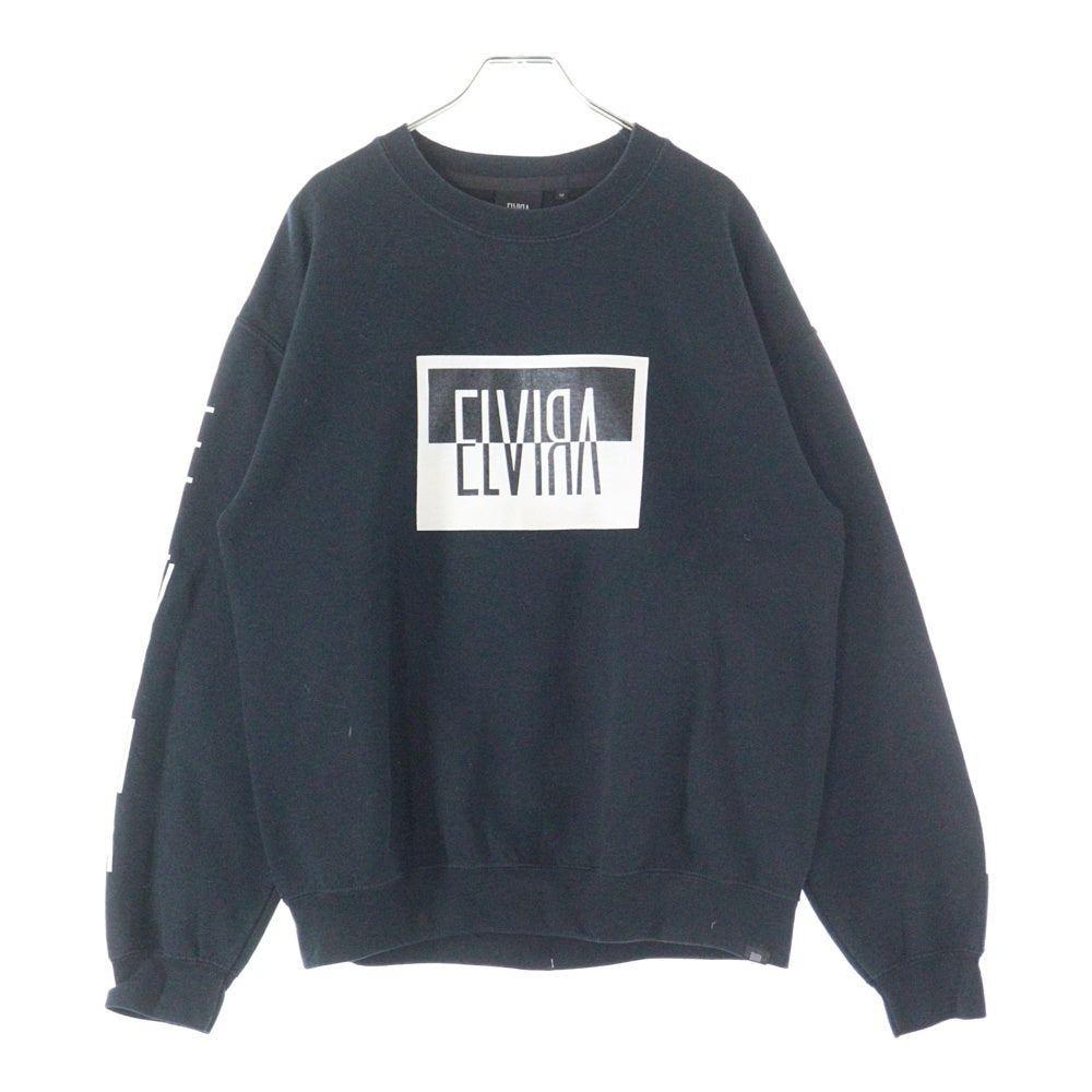 ELVIRA(エルビラ) フロントロゴプリント クルーネック スウェット トレーナー ブラック