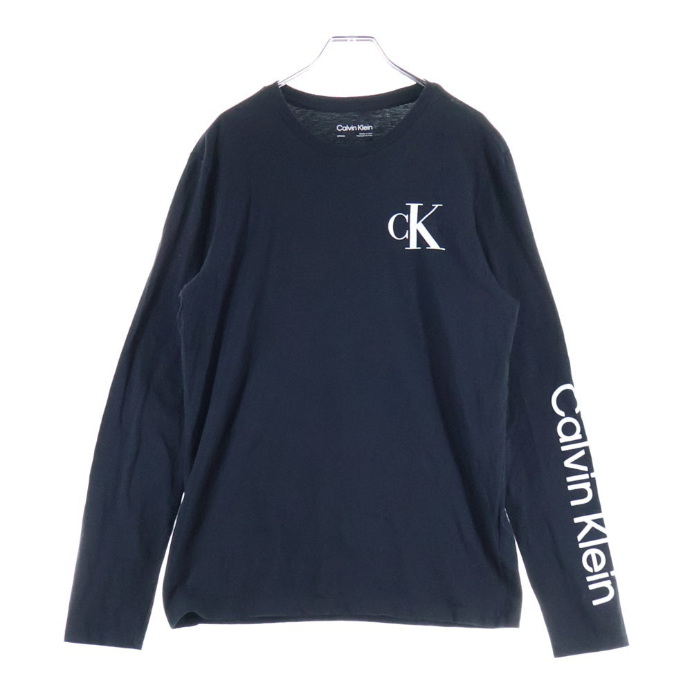 Calvin Klein(カルバンクライン) CKロゴプリント クルーネック 長袖Tシャツ カットソー ブラック