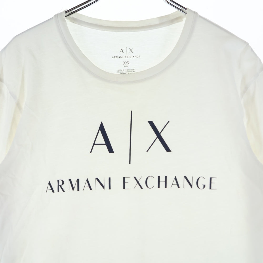Armani Exchange(アルマーニ エクスチェンジ) ロゴプリント クルーネック 長袖Tシャツ カットソー ホワイト