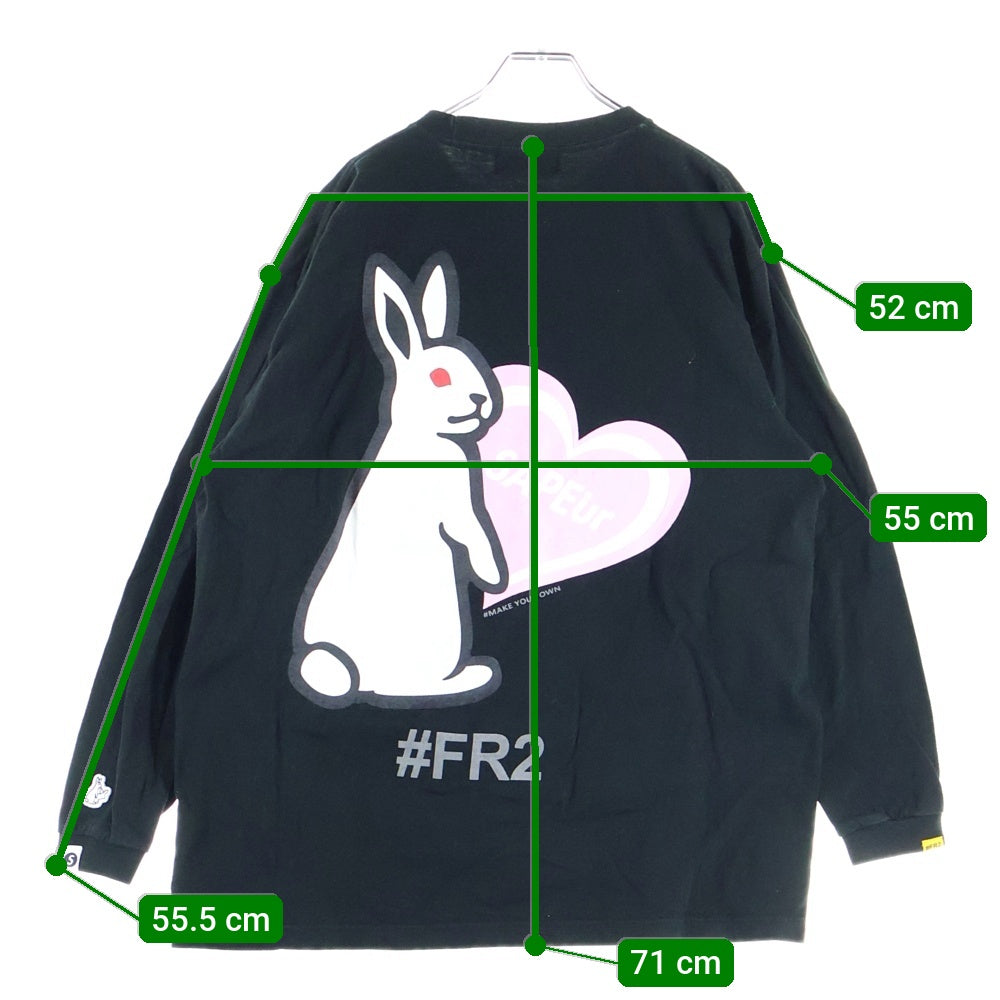 SAPEur(サプール) ×FR2 ハートラビット プリント バレンタイン 長袖ロングスリーブTシャツ カットソー ブラック