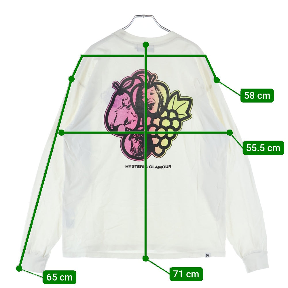 HYSTERIC GLAMOUR(ヒステリックグラマー) HYS FRUITS ヒス フルーツ 長袖 ロングスリーブTシャツ カットソー ホワイト/パープル 02221CL04