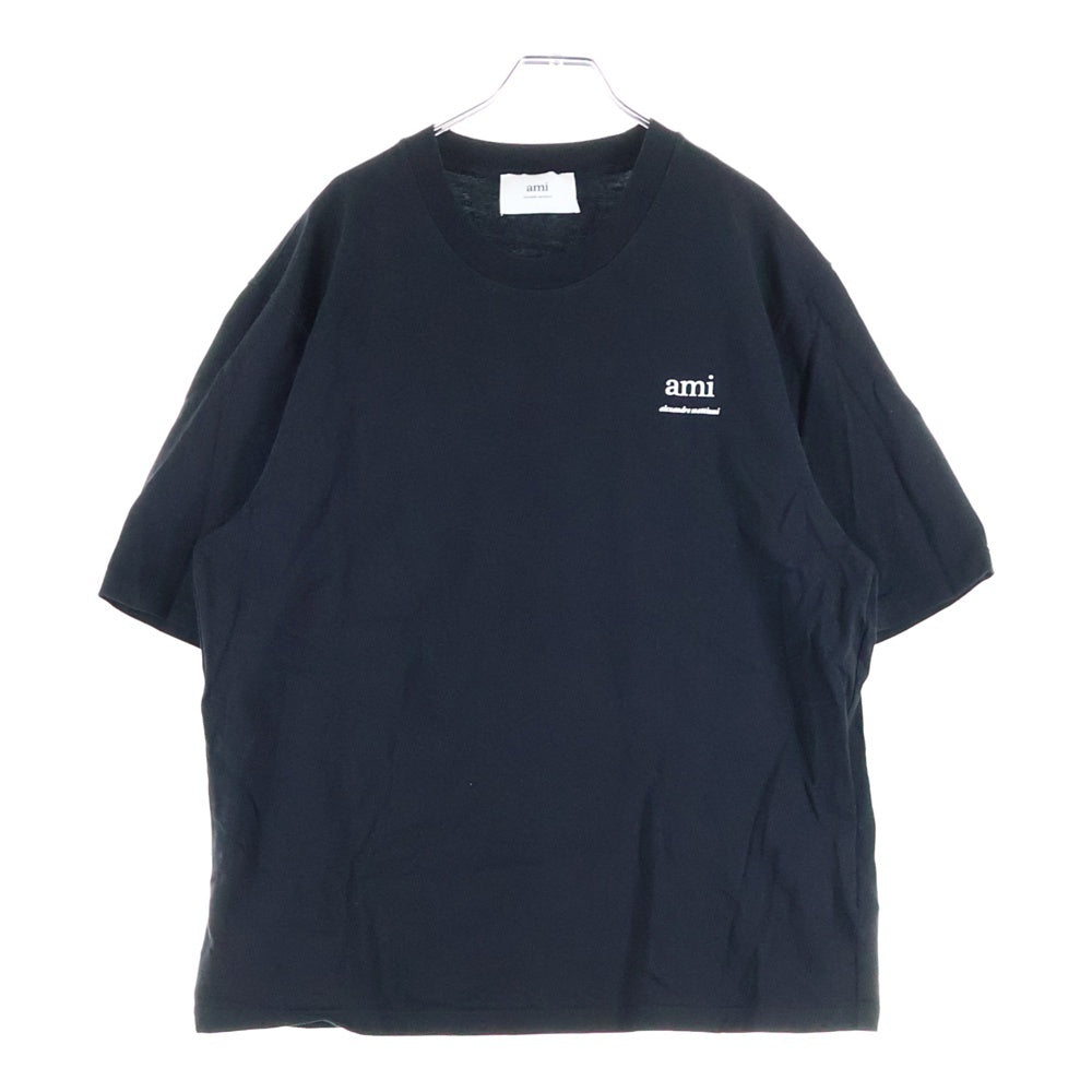 ami paris(アミパリス) ロゴプリント バックハートエンブロイダリー クルーネック半袖Tシャツ カットソー ブラック UTS024.726