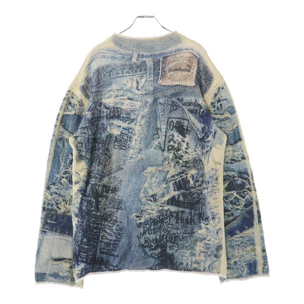 Acne Studios(アクネ ストゥディオズ) PRINTED SWEATER 総柄グラフィックプリント コットンポリニット セーター ブルー/アイボリー FN-MN-KNIT000531