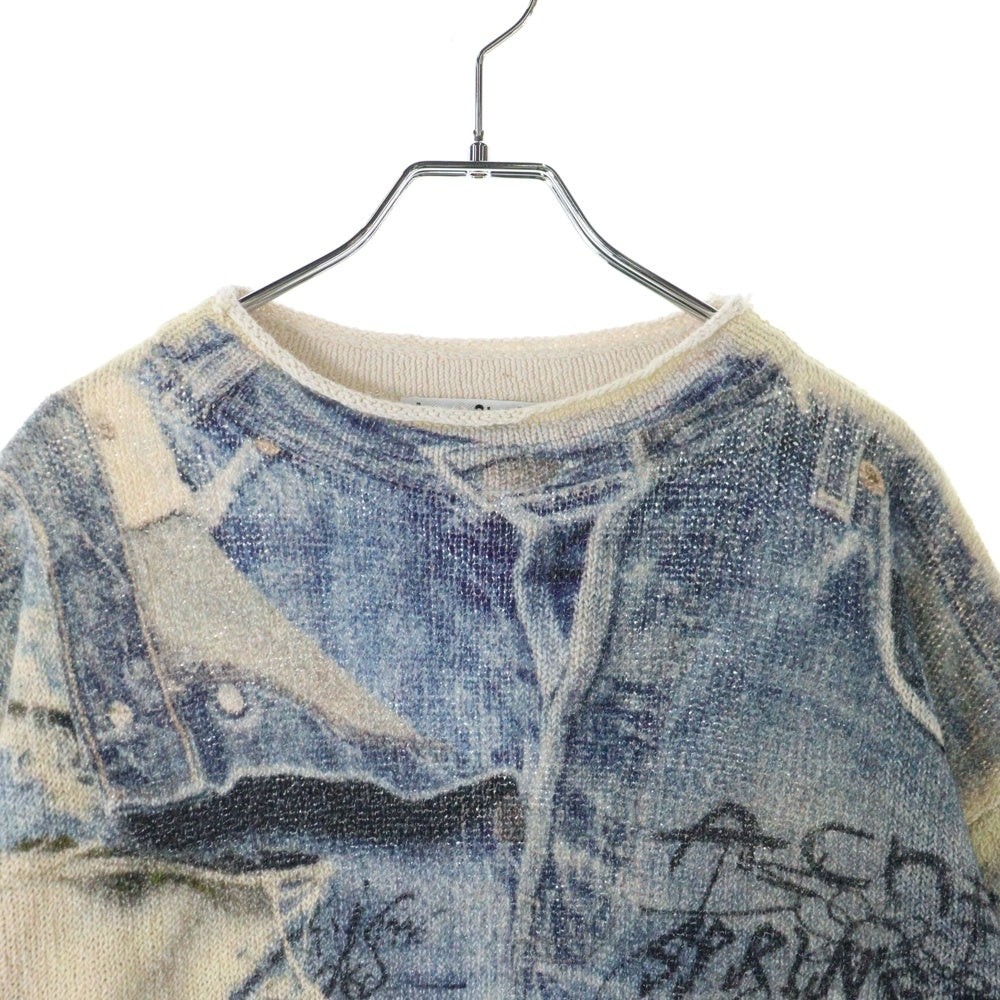 Acne Studios(アクネ ストゥディオズ) PRINTED SWEATER 総柄グラフィックプリント コットンポリニット セーター ブルー/アイボリー FN-MN-KNIT000531