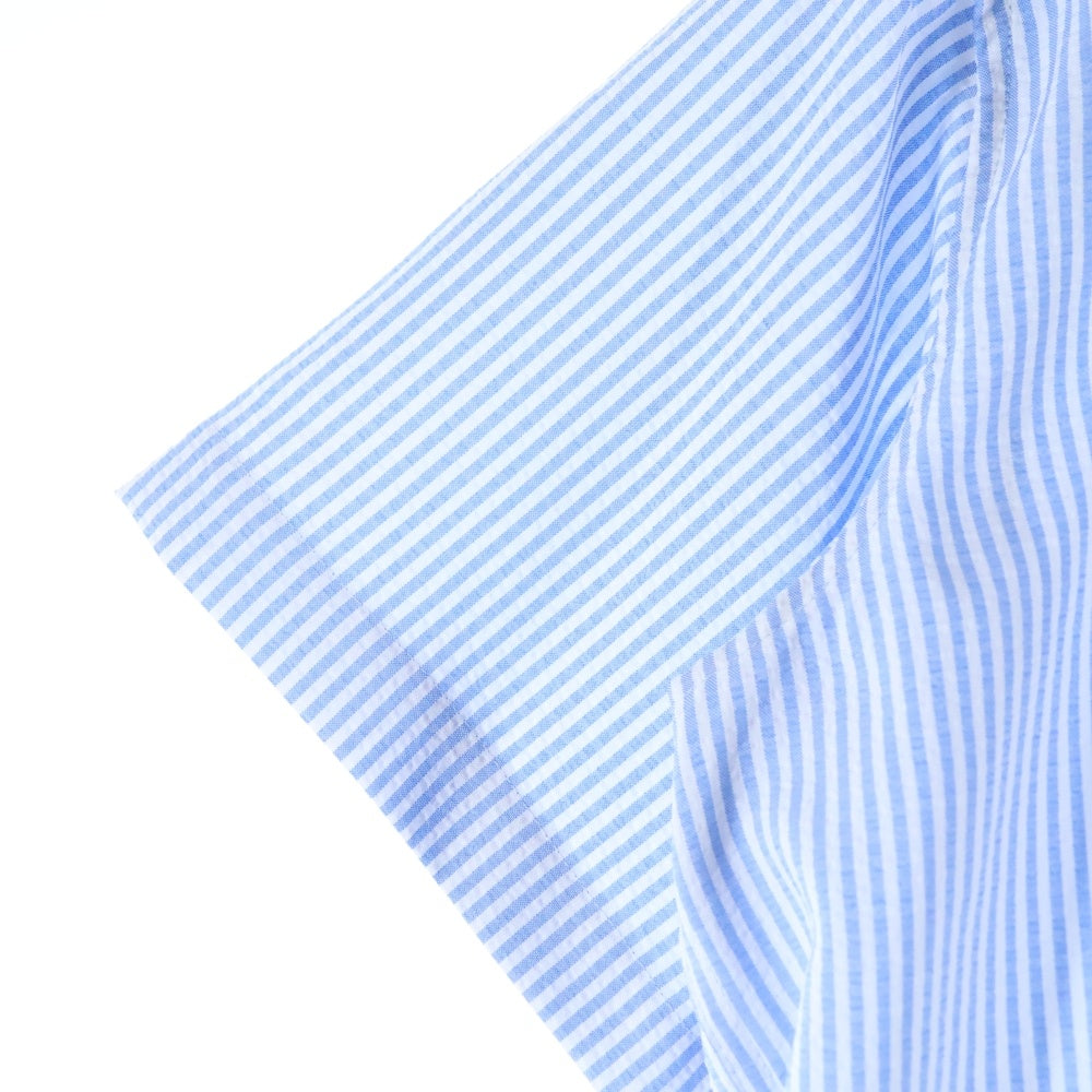 NO BRAND(ノーブランド) BADBLOOD バッドブラッド フロント刺繍 ナイロンストレッチ ストライプ柄 半袖シャツ ホワイト/ブルー