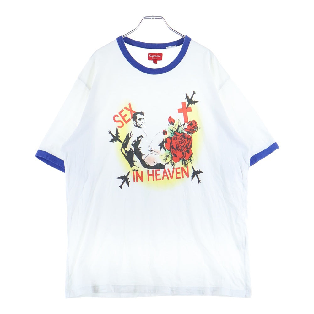 SUPREME(シュプリーム) 23SS Sex in Heaven Ringer Tee セックスインヘブン フロントプリント 半袖リンガーTシャツ ホワイト/ブルー