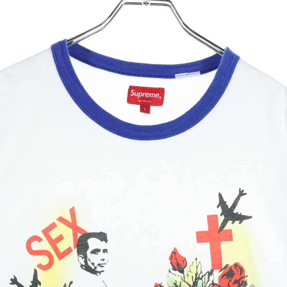 SUPREME(シュプリーム) 23SS Sex in Heaven Ringer Tee セックスインヘブン フロントプリント 半袖リンガーTシャツ ホワイト/ブルー
