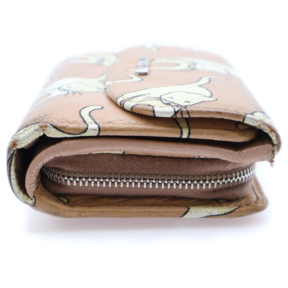 miumiu(ミュウミュウ) キャット プリント レザー ウォレット 三つ折り財布 ピンク レディース