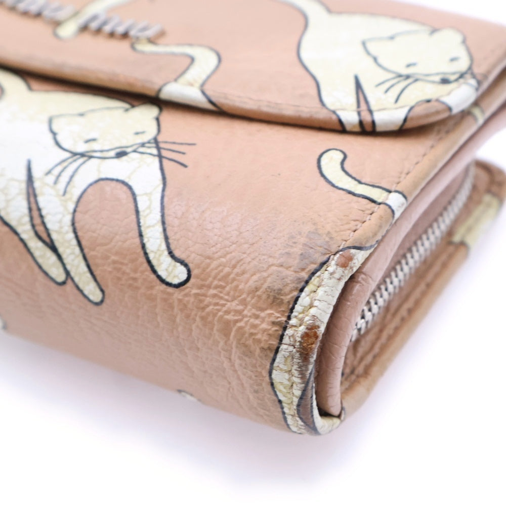 miumiu(ミュウミュウ) キャット プリント レザー ウォレット 三つ折り財布 ピンク レディース