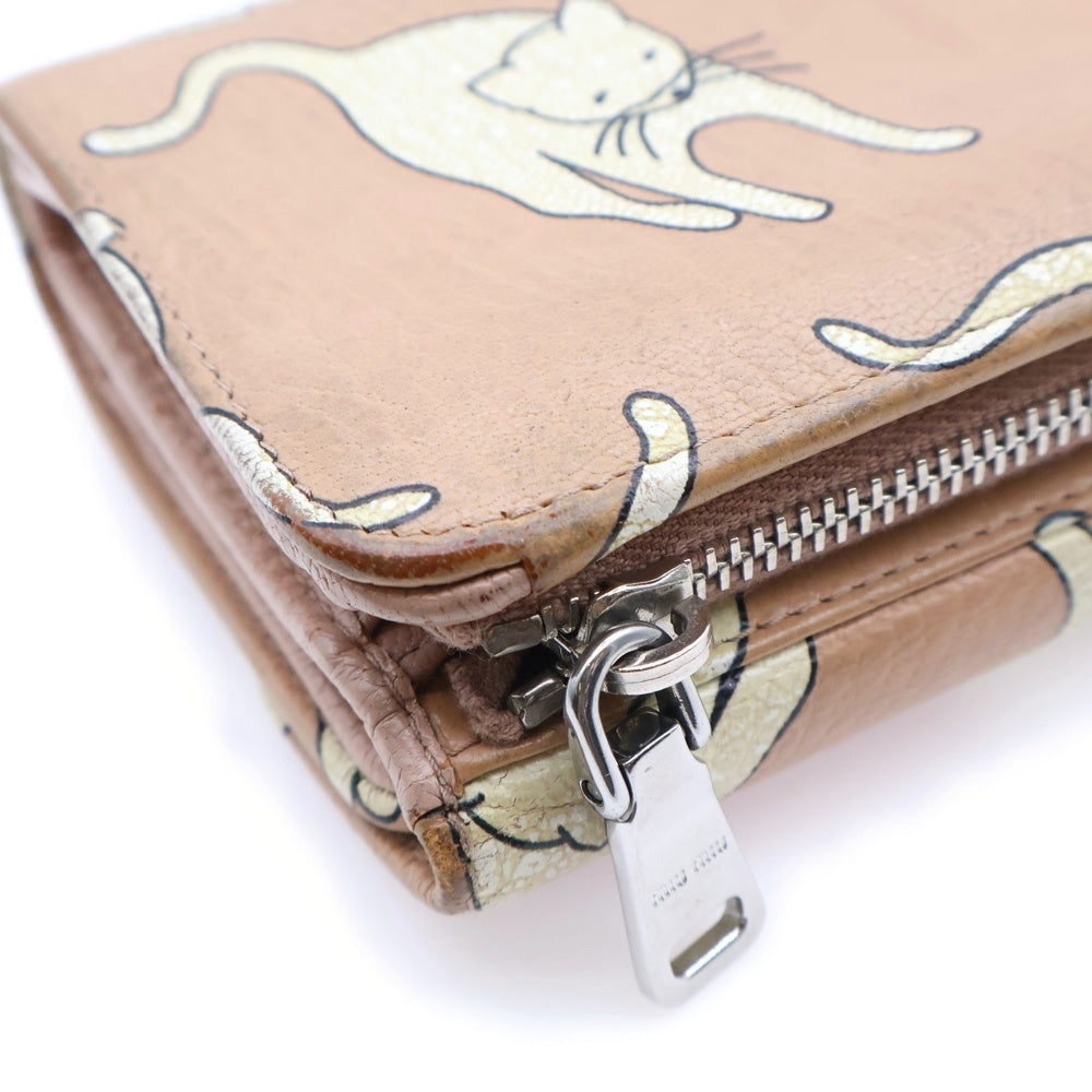 miumiu(ミュウミュウ) キャット プリント レザー ウォレット 三つ折り財布 ピンク レディース