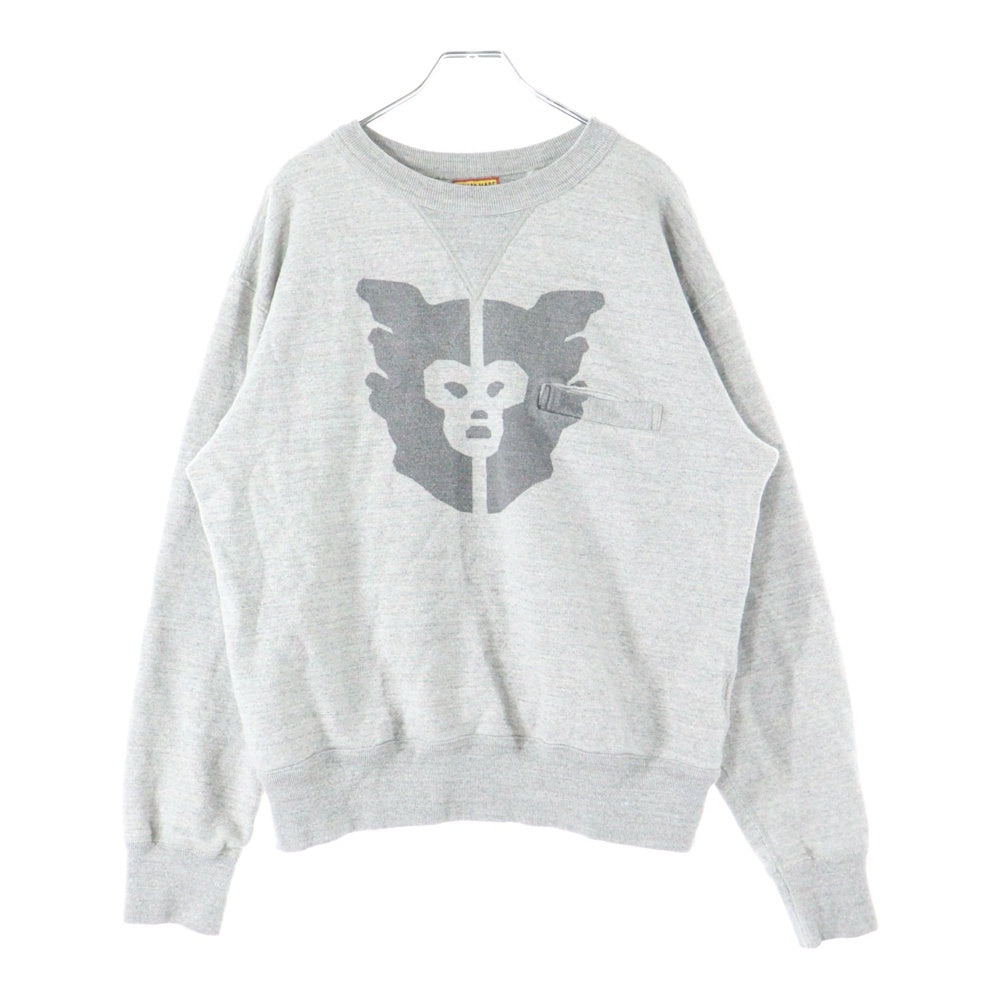HUMAN MADE(ヒューマンメイド) MILITARY SWEATSHIRT フロントロゴデザイン 胸ポケット ミリタリー クルーネック スウェット セーター グレー HM29CS004