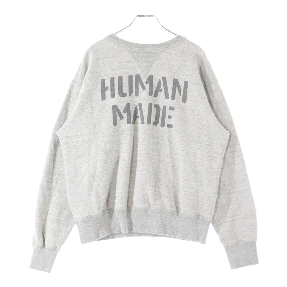 HUMAN MADE(ヒューマンメイド) MILITARY SWEATSHIRT フロントロゴデザイン 胸ポケット ミリタリー クルーネック スウェット セーター グレー HM29CS004