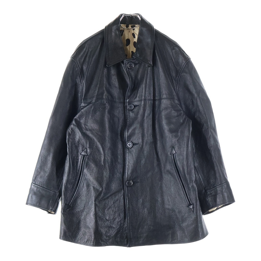WACKO MARIA(ワコマリア) 24SS LEATHER CAR COAT TYPE-2 レオパード レザーカーコート ジャケット ブラック 24SS-WMO-CO02