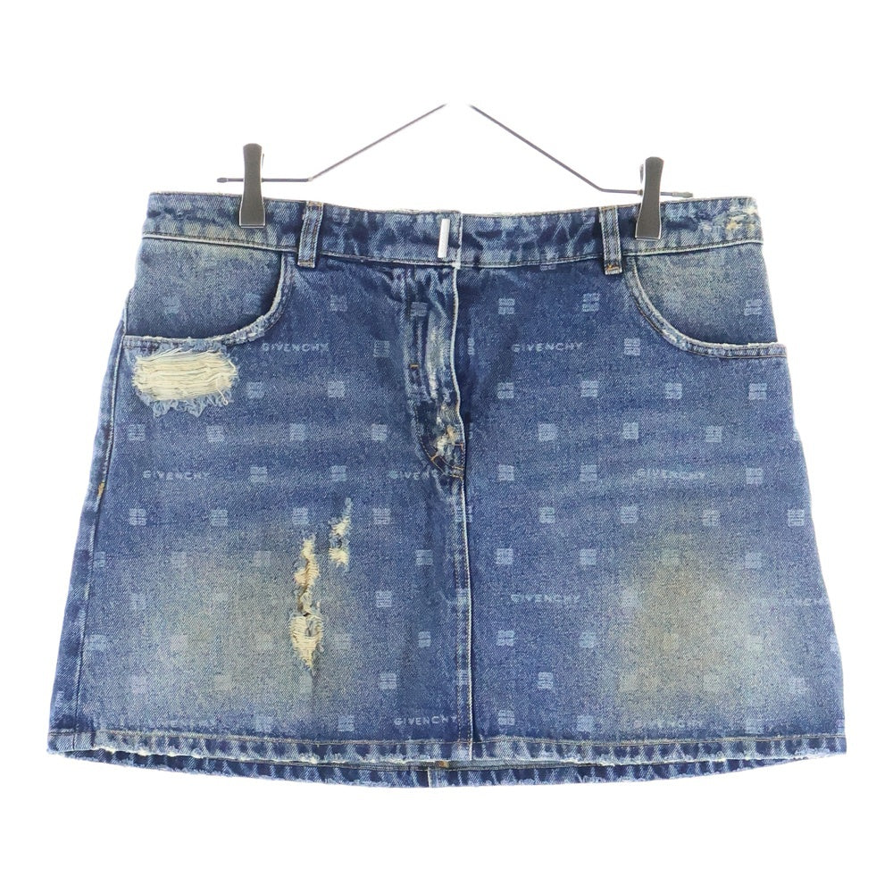 GIVENCHY(ジバンシィ) LOGO PRINT VINTAGE DISTERESSED DENIM MINI SKIRT ロゴプリント ヴィンテージ加工 デニムミニスカート レディース インディゴ BW40KR5Y64