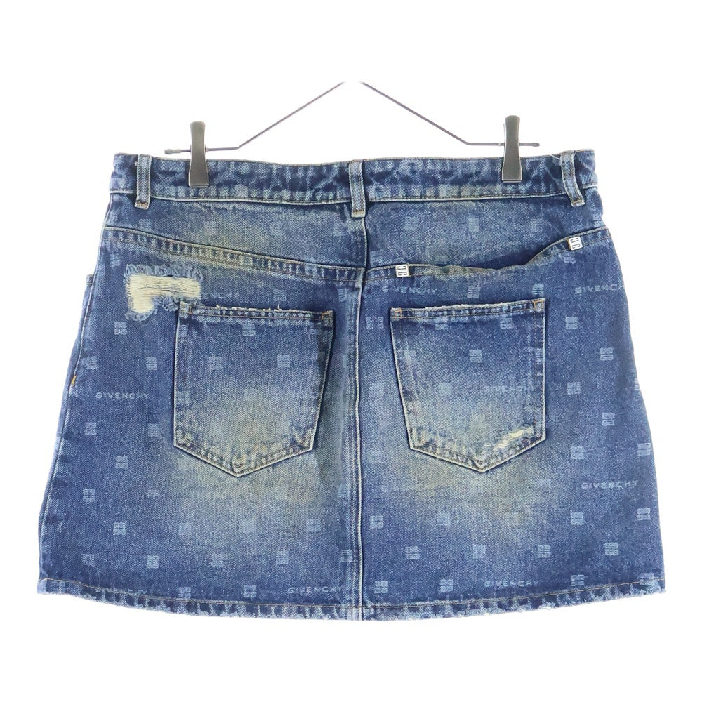 GIVENCHY(ジバンシィ) LOGO PRINT VINTAGE DISTERESSED DENIM MINI SKIRT ロゴプリント ヴィンテージ加工 デニムミニスカート レディース インディゴ BW40KR5Y64