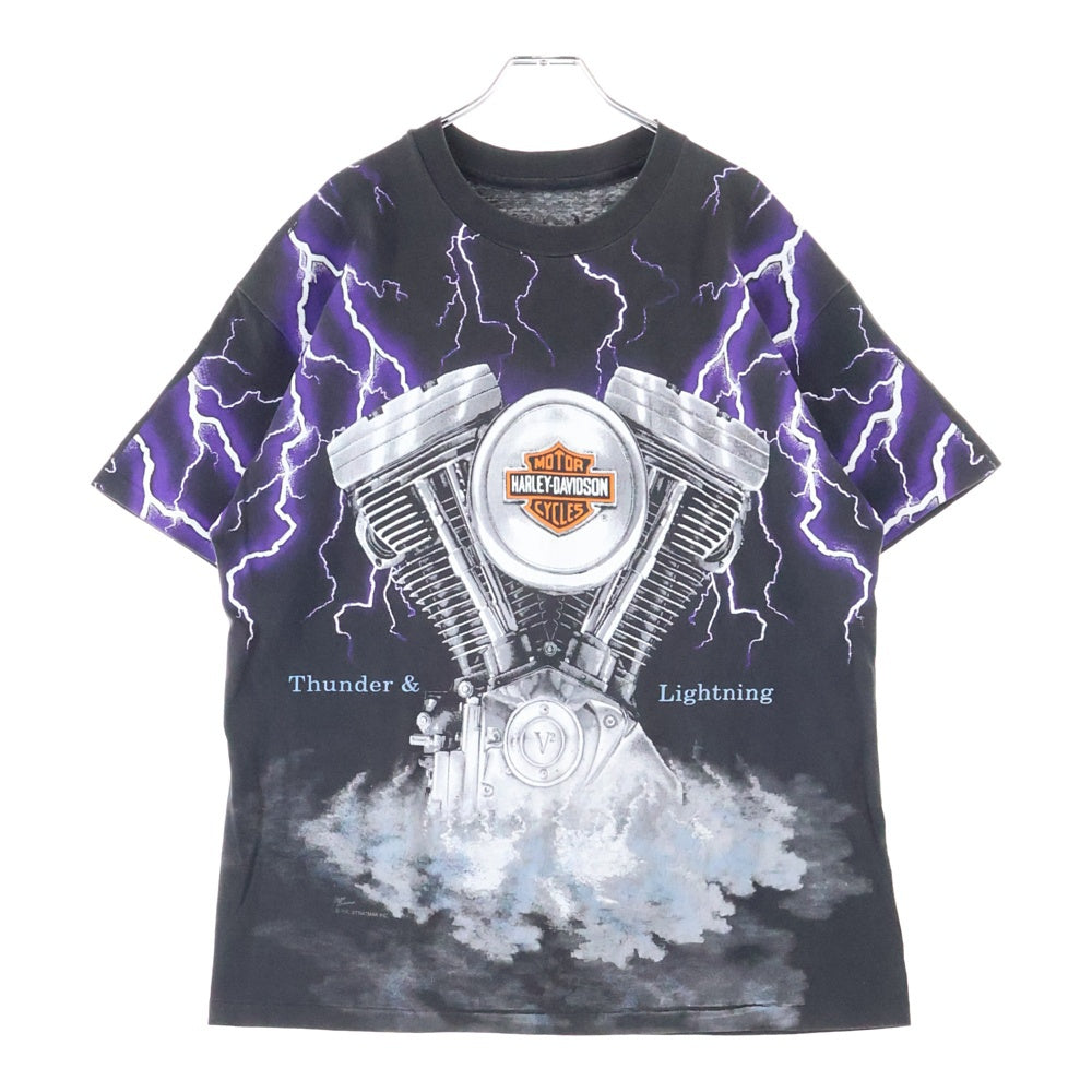 HARLEY DAVIDSON(ハーレーダビッドソン) 90S サンダー ライトニング モーターサイクル 両面オーバープリントTシャツ 半袖クルーネック