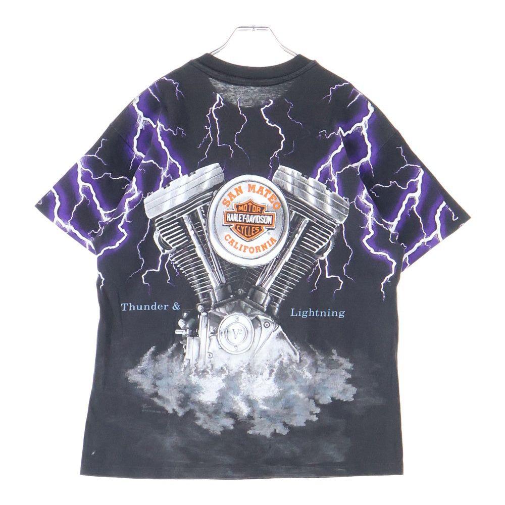 HARLEY DAVIDSON(ハーレーダビッドソン) 90S サンダー ライトニング モーターサイクル 両面オーバープリントTシャツ 半袖クルーネック