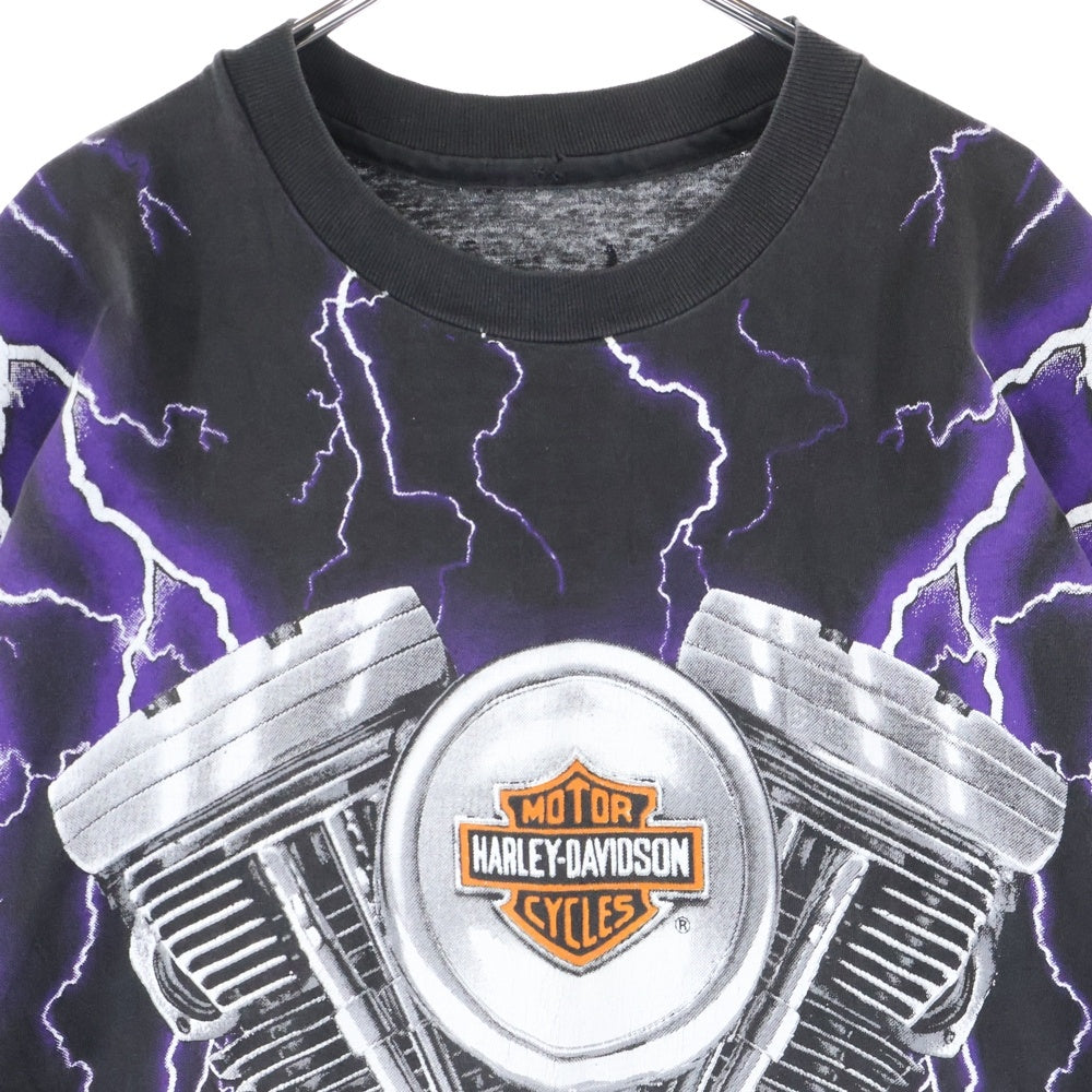 HARLEY DAVIDSON(ハーレーダビッドソン) 90S サンダー ライトニング モーターサイクル 両面オーバープリントTシャツ 半袖クルーネック