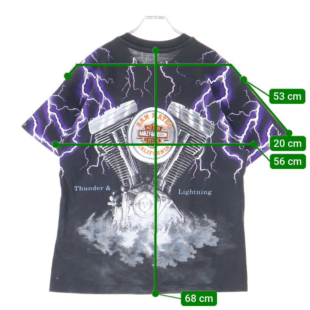 HARLEY DAVIDSON(ハーレーダビッドソン) 90S サンダー ライトニング モーターサイクル 両面オーバープリントTシャツ 半袖クルーネック