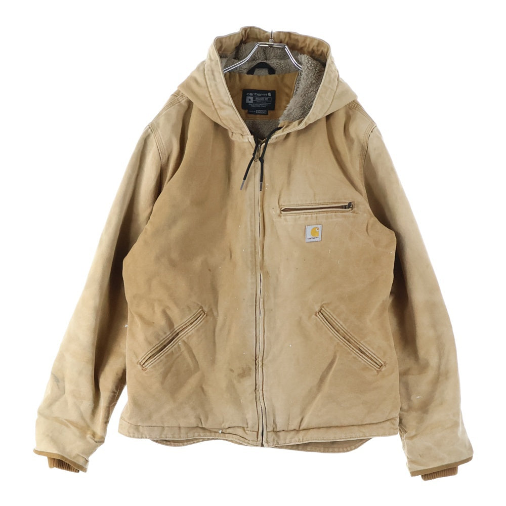 CARHARTT(カーハート) WASHED DUCK SHERPA LINED JACKET ウォッシュドダックシェルパラインドジャケット 裏地ボア ジップアップフーデッドジャケット ブラウン 0J4392-M