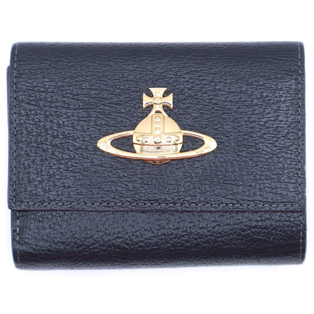 Vivienne Westwood(ヴィヴィアンウエストウッド) オーブ スナップボタン がま口 レザーウォレット 二つ折り財布 ブラック