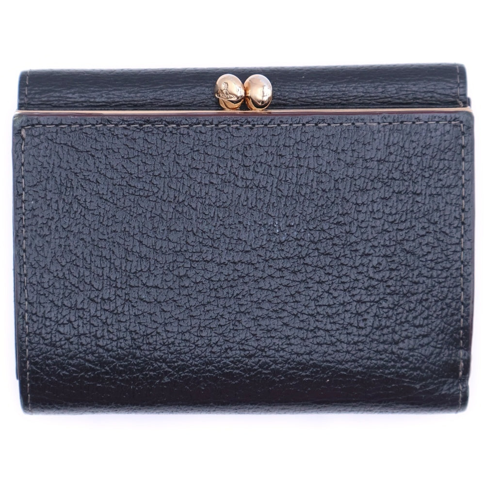 Vivienne Westwood(ヴィヴィアンウエストウッド) オーブ スナップボタン がま口 レザーウォレット 二つ折り財布 ブラック