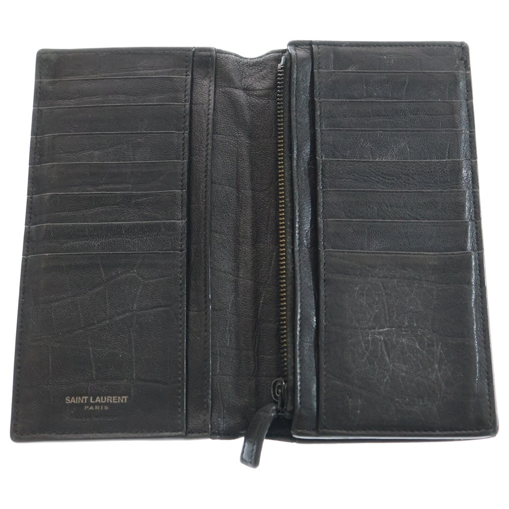 YVES SAINT LAURENT(イヴサンローラン) クロコ型押し ロゴプレート レザー 長財布 ウォレット ブラック 529981