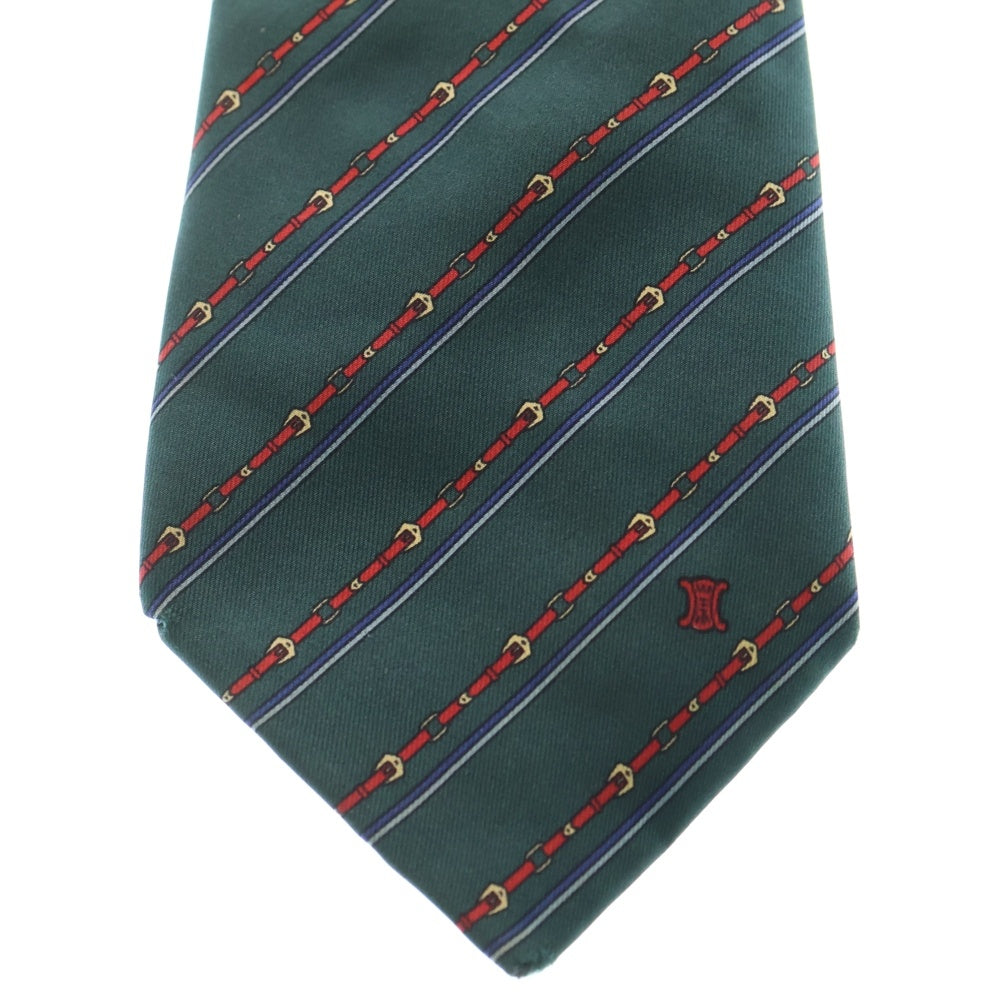 CELINE(セリーヌ) シルク 馬具 ダイアゴナルストライプ ネクタイ グリーン