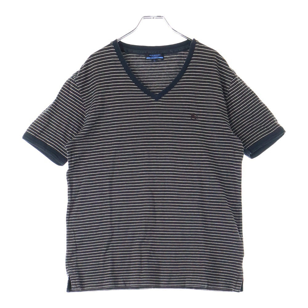 BURBERRY LONDON(バーバリーロンドン) Vネック ボーダー 半袖Tシャツ カットソー ブラウン FAK68-803-50
