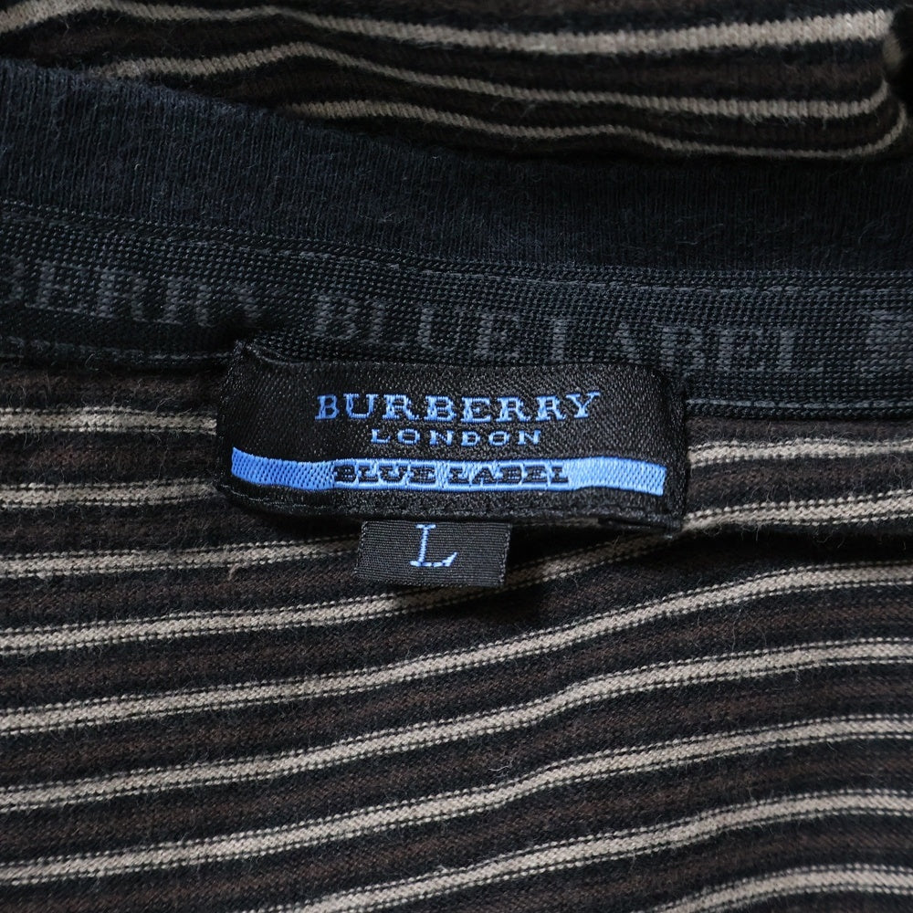 BURBERRY LONDON(バーバリーロンドン) Vネック ボーダー 半袖Tシャツ カットソー ブラウン FAK68-803-50