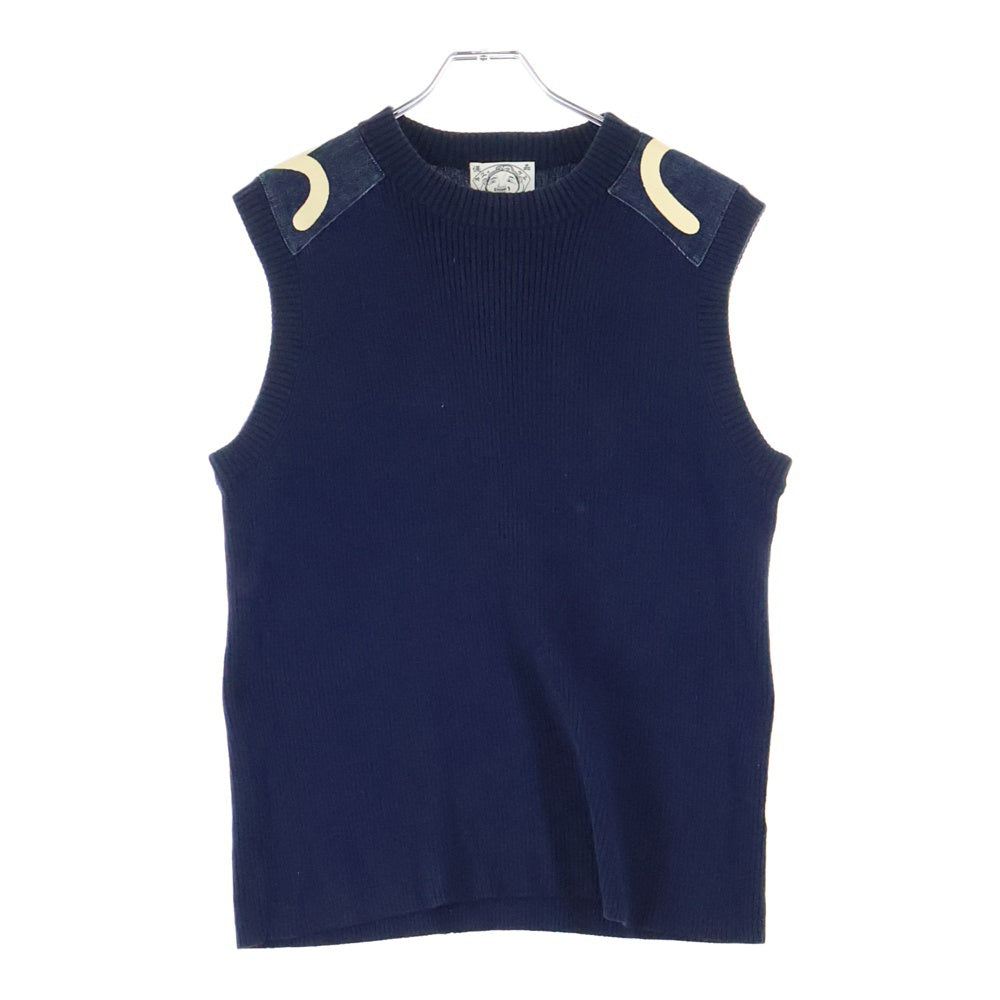 EVISU(エビス) ショルダーデニムパッチ ニットベスト ネイビー