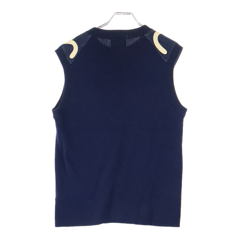 EVISU(エビス) ショルダーデニムパッチ ニットベスト ネイビー