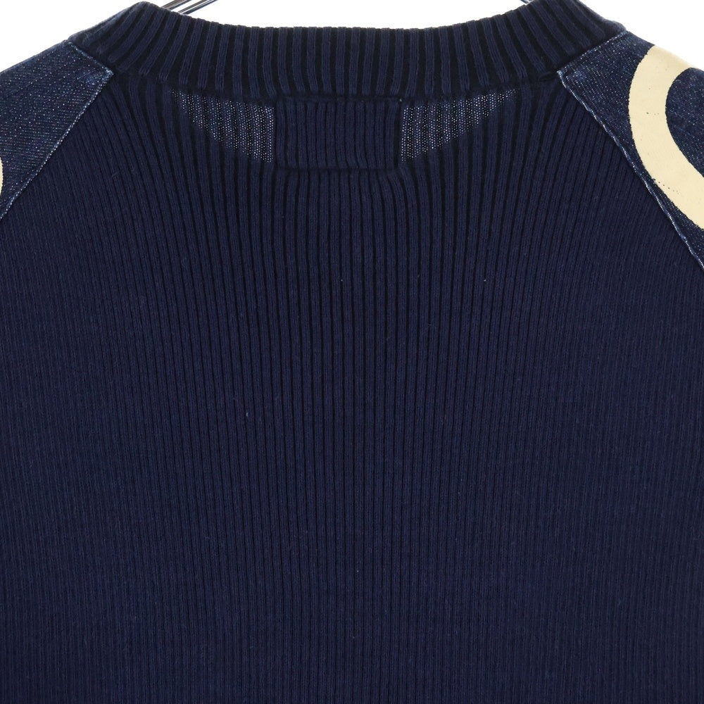 EVISU(エビス) ショルダーデニムパッチ ニットベスト ネイビー