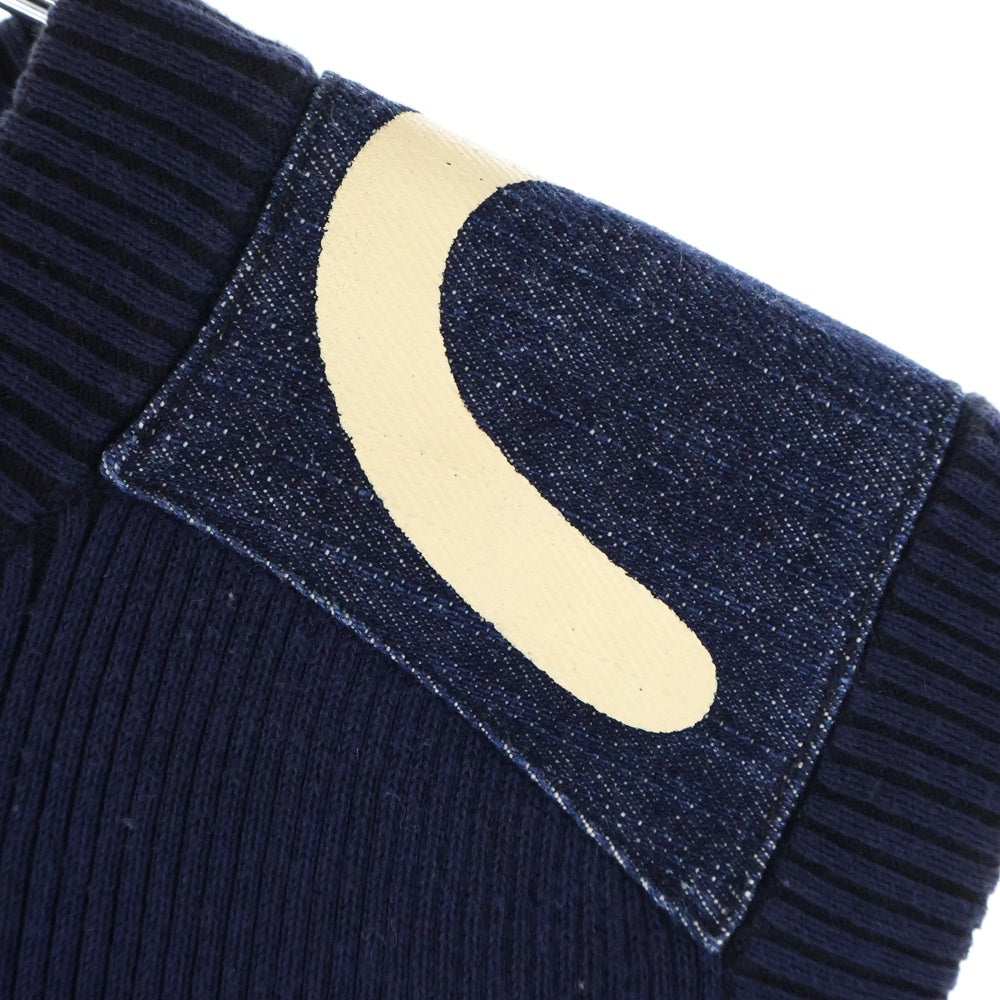 EVISU(エビス) ショルダーデニムパッチ ニットベスト ネイビー
